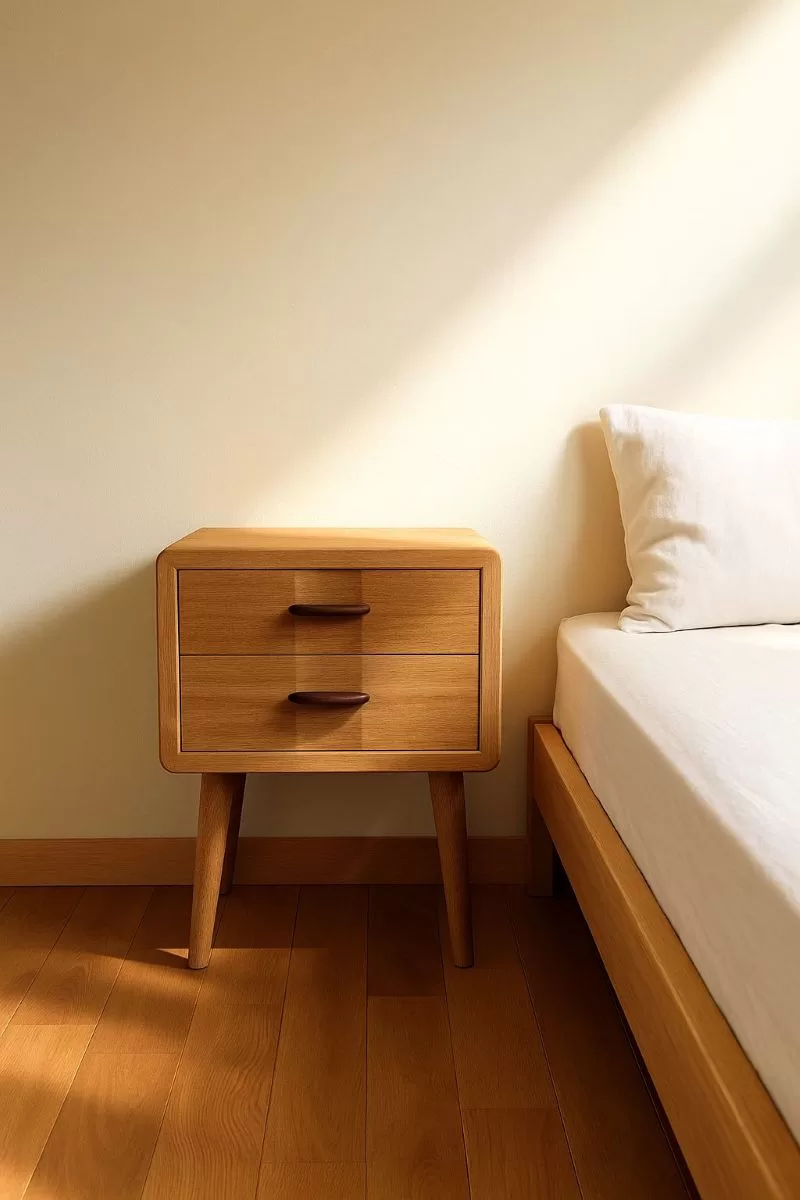 ベッドサイドに置かれたベッドサイドチェスト