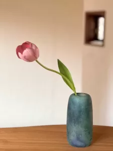 ティールブルー花器細長